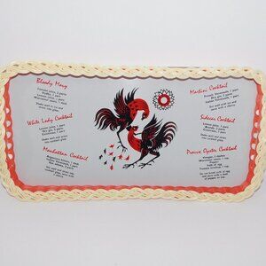VTG 60's Vinyl Roster Bird Kitschy Cocktail serving Recipe tray  16" x 20" Retro